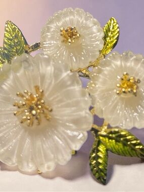 Ivory Floral Brooch with Gold Accents